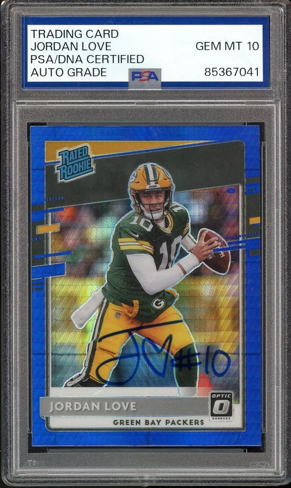 2020 Donruss Optic Blue Hyper Rated Rookie Jordan Love PSA/DNA Auto GEM MINT 10