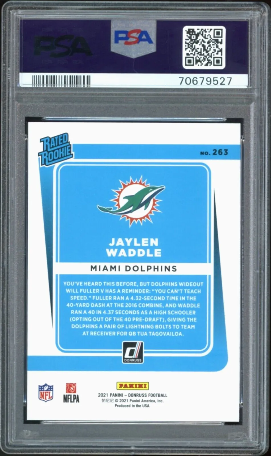 2021 Panini Donruss #263 Rated Rookie Jaylen Waddle Dolphins PSA GEM MINT 10