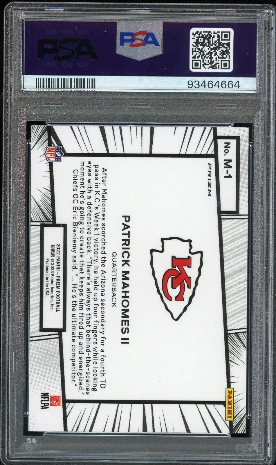 2022 Panini Prizm Manga Silver Patrick Mahomes On Card PSA/DNA Authentic Auto 10