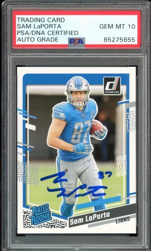 2023 Donruss Rated Rookie #332 Sam LaPorta On Card PSA/DNA Auto GEM MINT 10