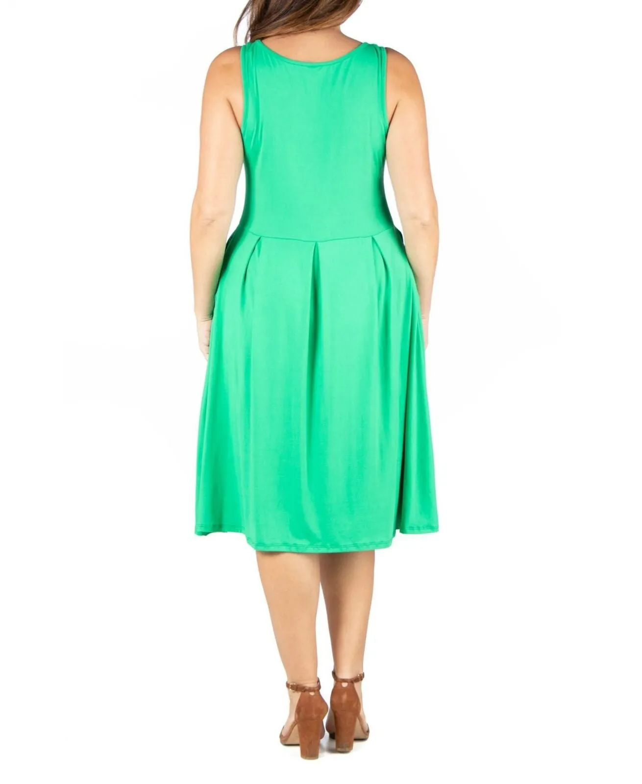 24seven Comfort Apparel Plus Size Midi Fit and Flare Pocket Dress P0206181