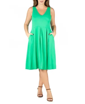 24seven Comfort Apparel Plus Size Midi Fit and Flare Pocket Dress P0206181