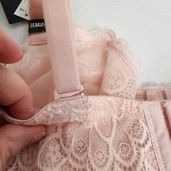 38DD Torrid Pink Lace Balconette Bra Unlined Retro Peacock Straight Back Underwi