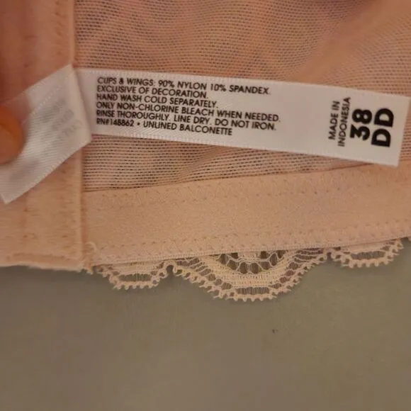 38DD Torrid Pink Lace Balconette Bra Unlined Retro Peacock Straight Back Underwi