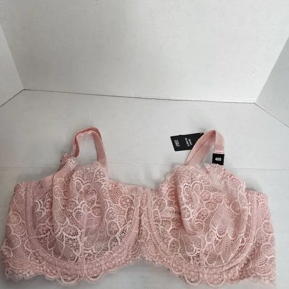 38DD Torrid Pink Lace Balconette Bra Unlined Retro Peacock Straight Back Underwi
