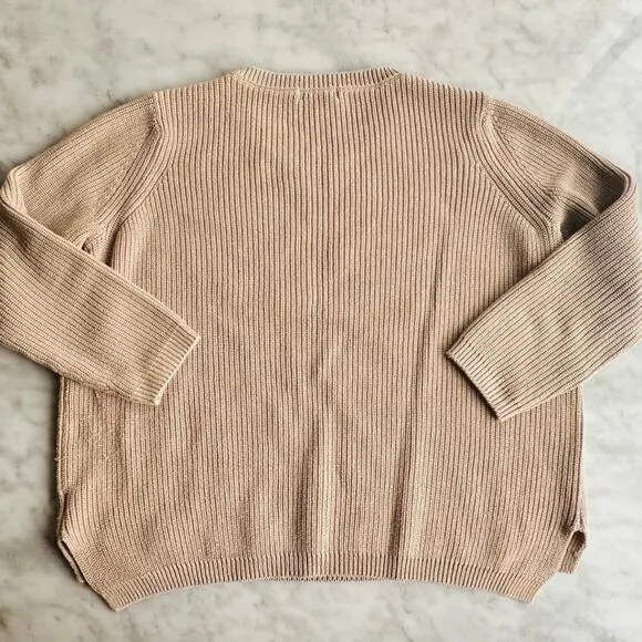 525 America Ribbed Tan Crew Sweater Cotton Pullover Large Relaxed Casual Fit