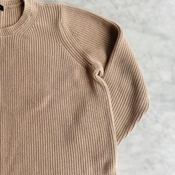 525 America Ribbed Tan Crew Sweater Cotton Pullover Large Relaxed Casual Fit