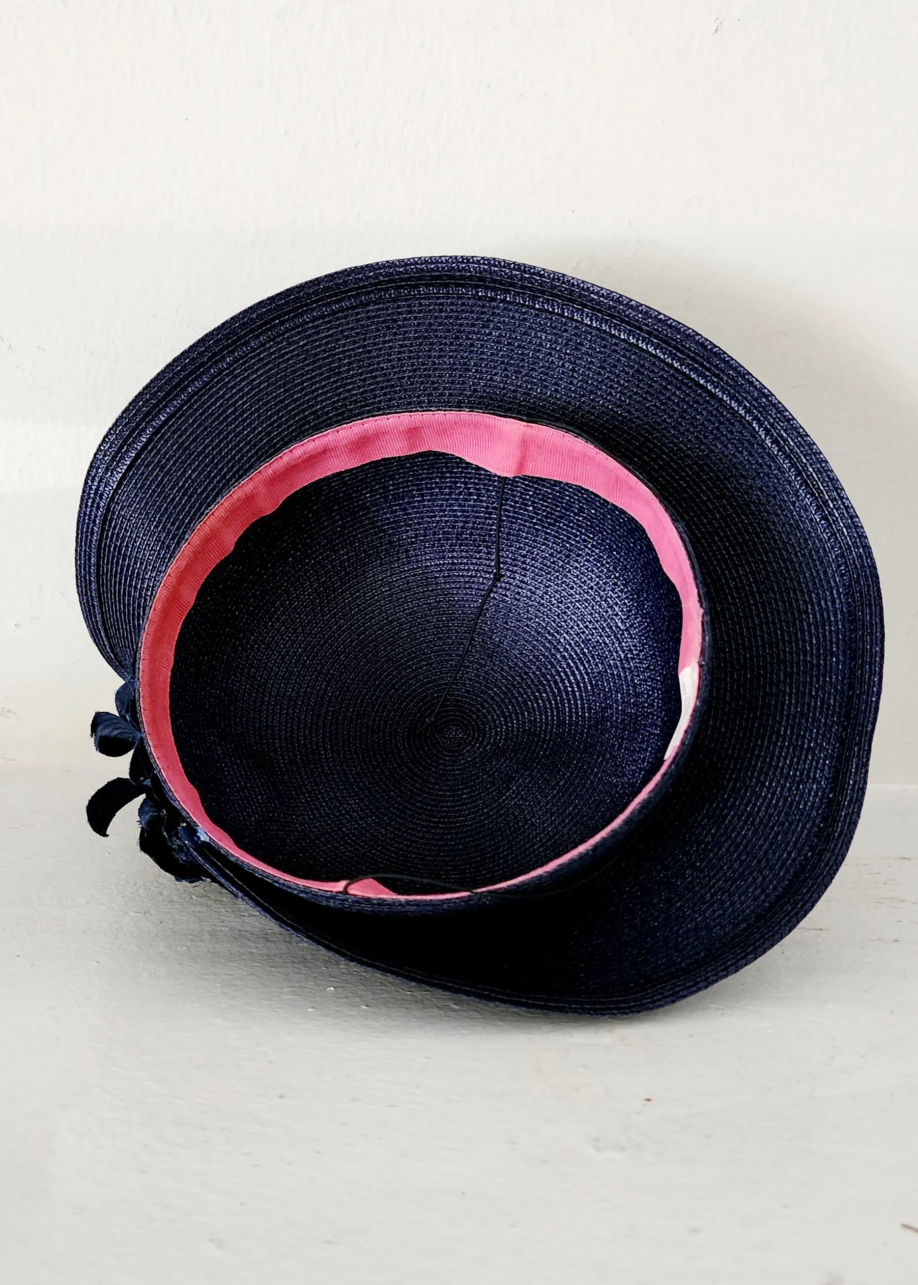80s Does 30s Navy Blue Straw Hat Asymmetrical Modernist