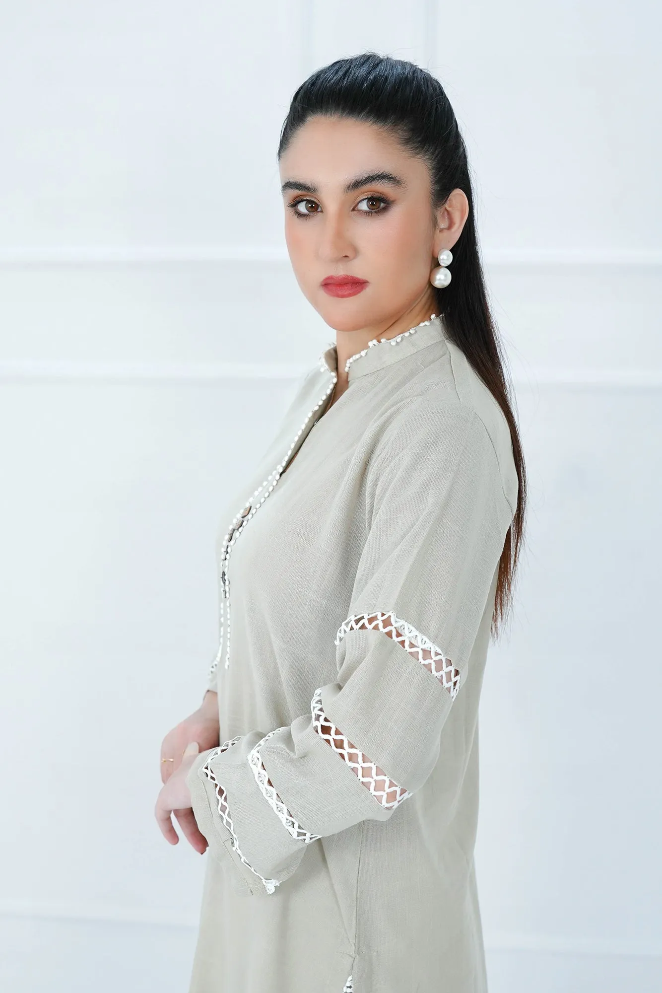 Abalone Gray Band Collar Shirt