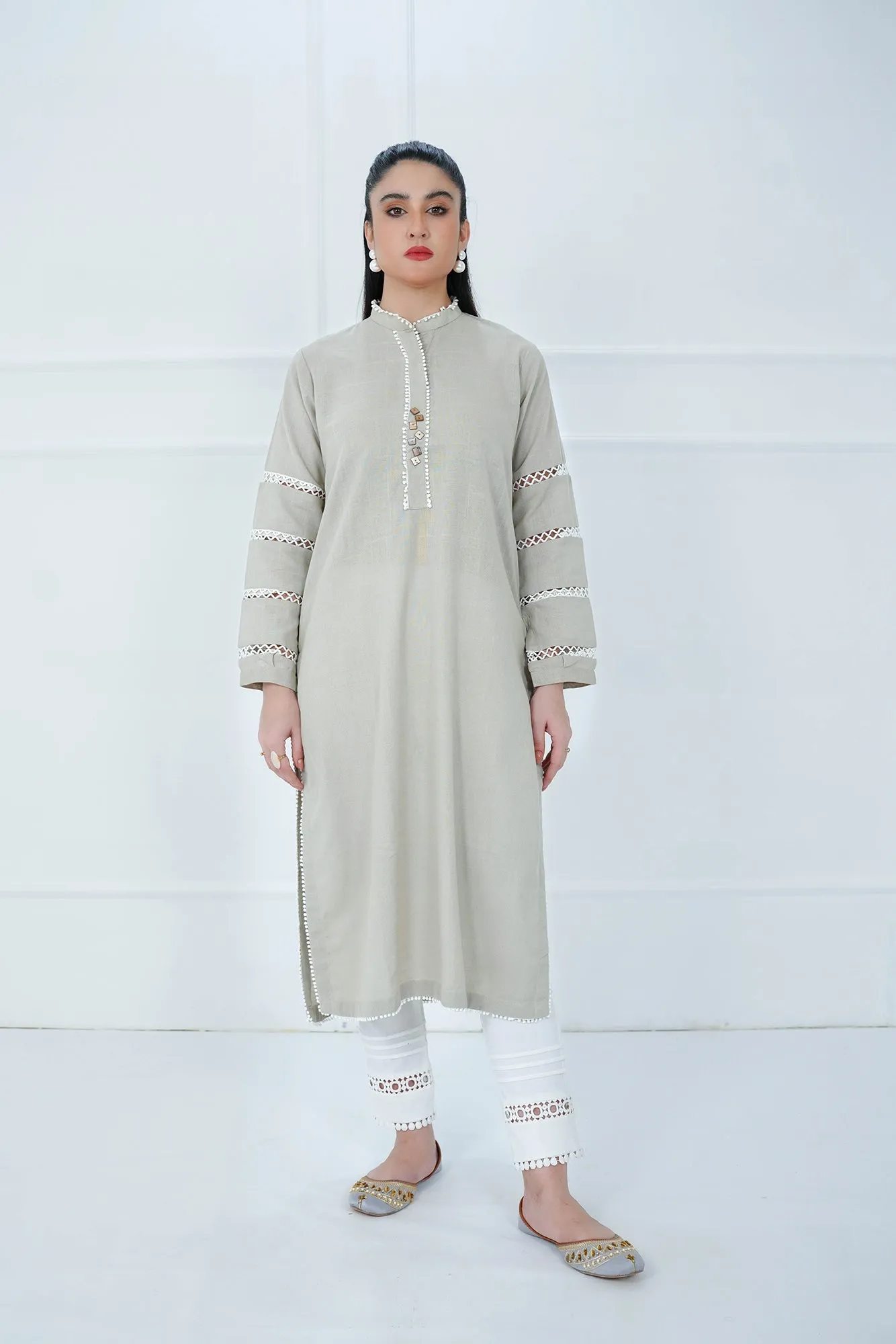 Abalone Gray Band Collar Shirt