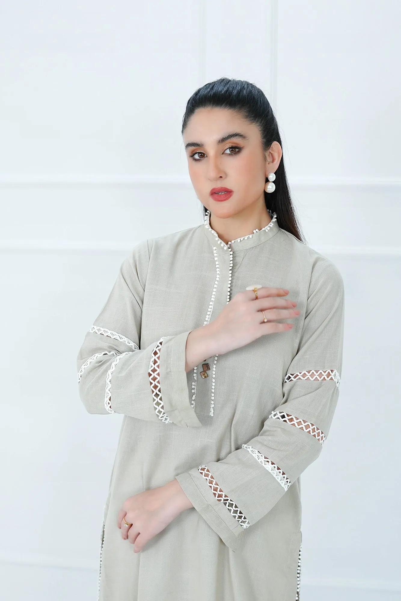 Abalone Gray Band Collar Shirt