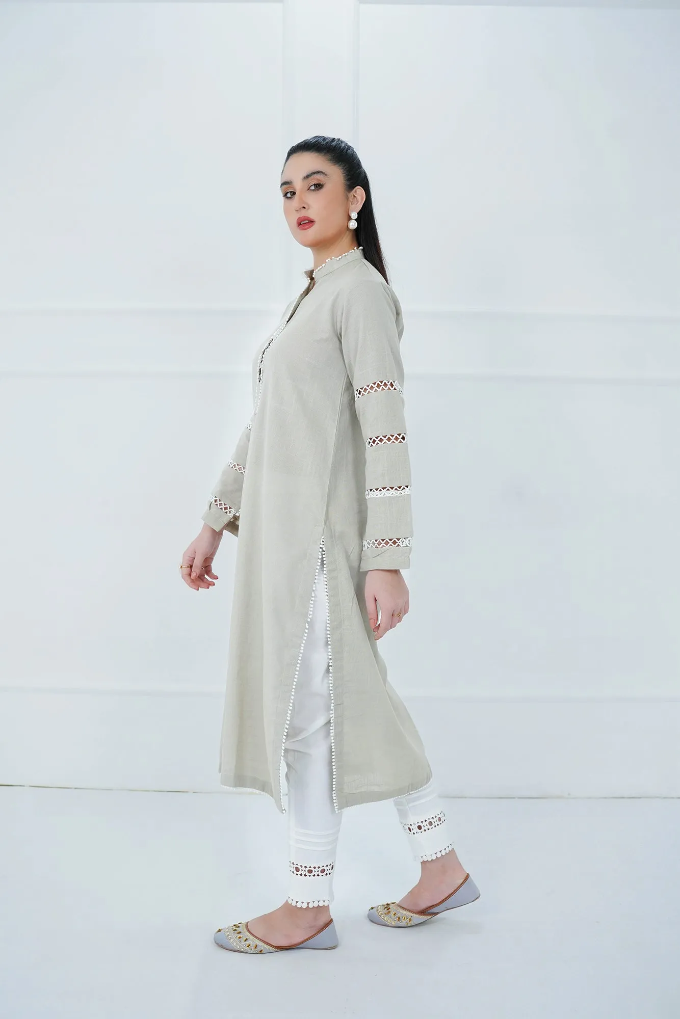 Abalone Gray Band Collar Shirt