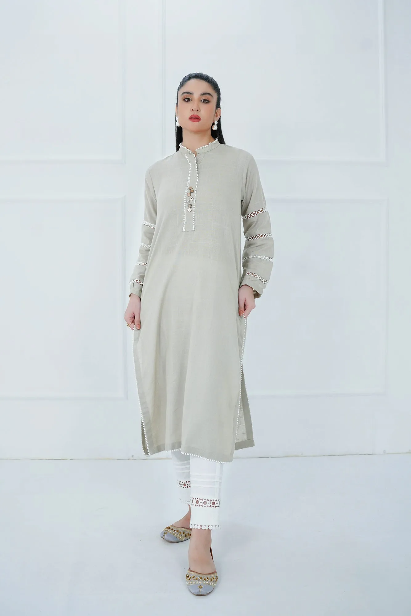 Abalone Gray Band Collar Shirt