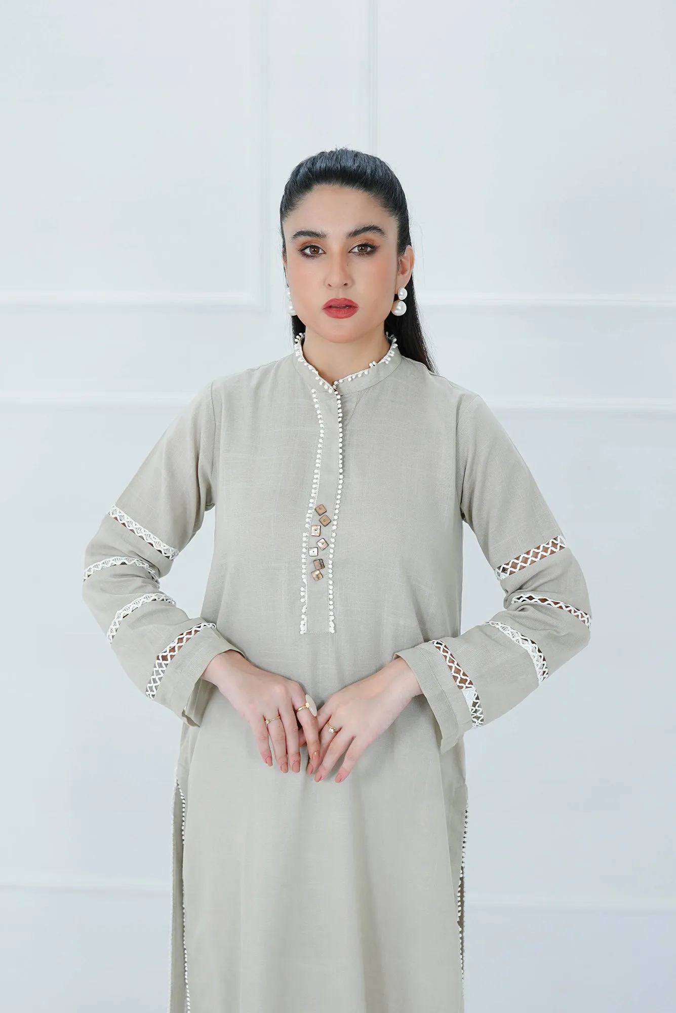 Abalone Gray Band Collar Shirt
