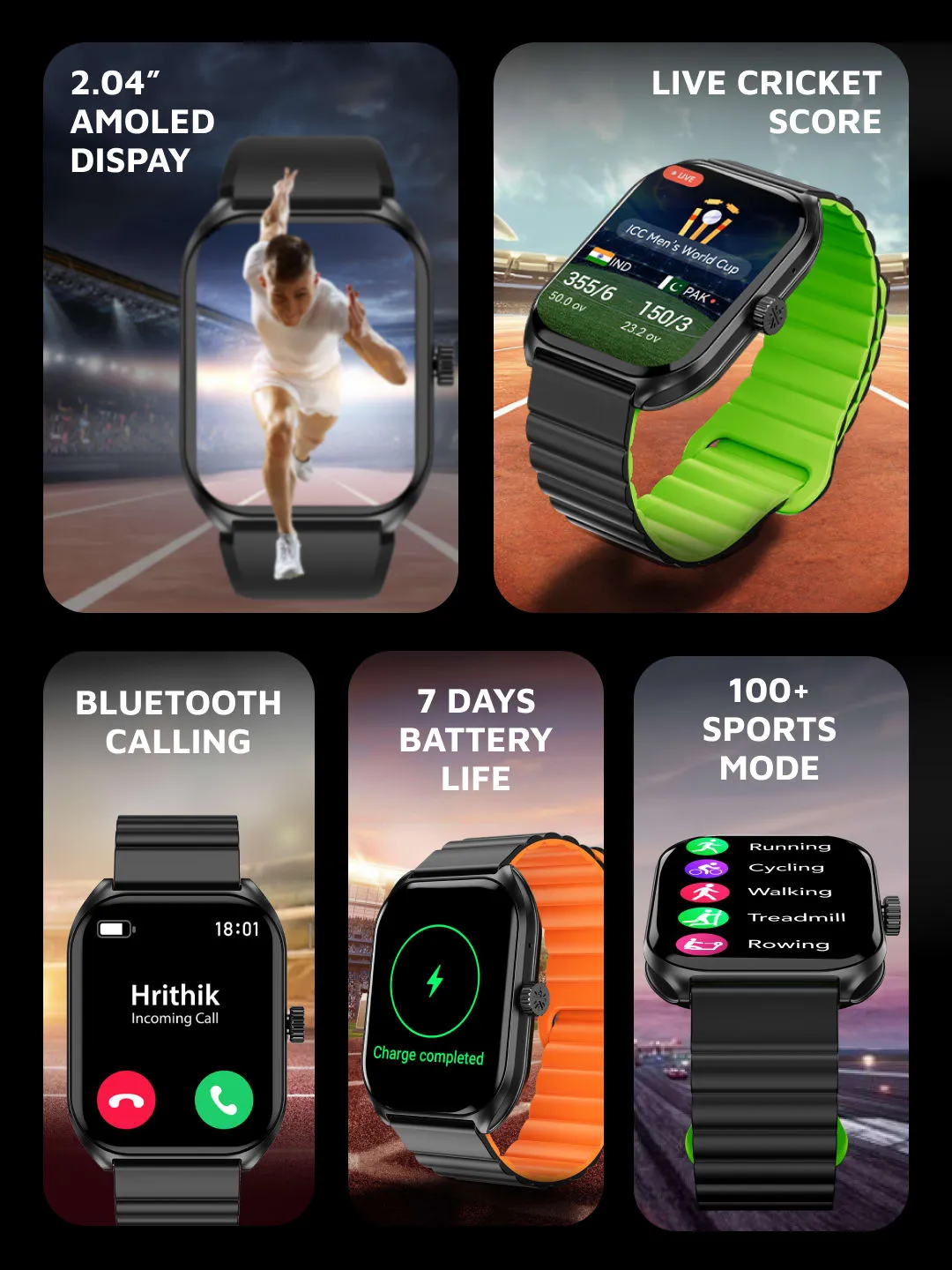 Ace X1 2.04" Amoled Display,1000 NITS, Sleek & Premium Smartwatch( Gun metal Grey)