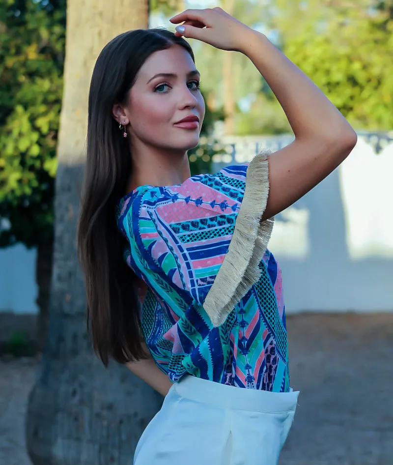 Adele Cotton Top Royal blue top | Geometric print | Sandhya Garg