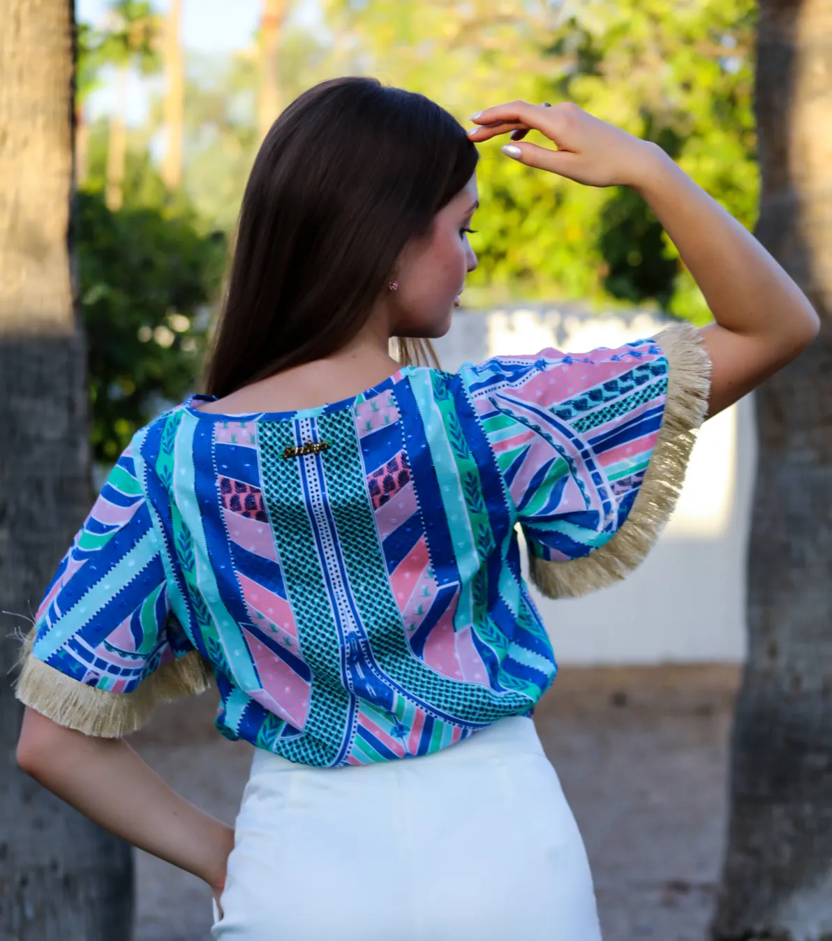 Adele Cotton Top Royal blue top | Geometric print | Sandhya Garg