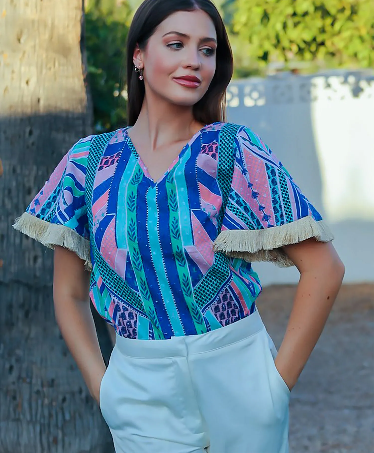Adele Cotton Top Royal blue top | Geometric print | Sandhya Garg