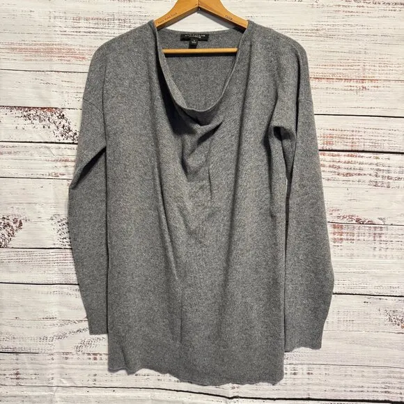 ANN TAYLOR Cashmere Gray Drape Neck Sweater