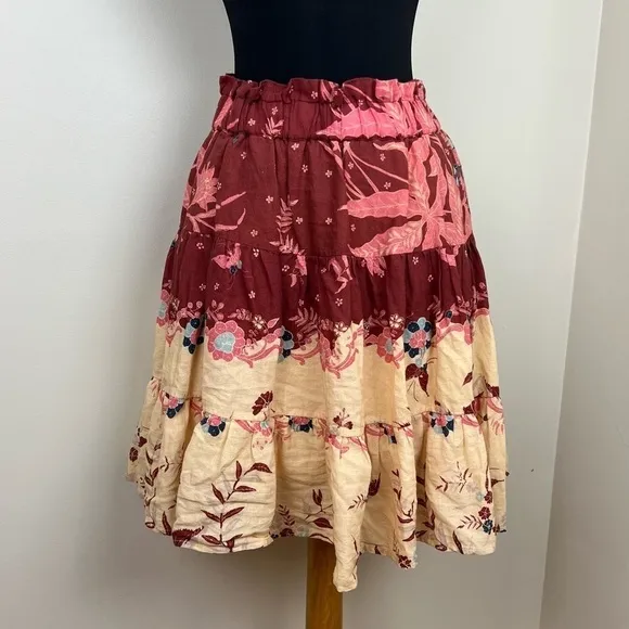 Anthropologie Othilia Thessaly Tiered Mini Skirt Red Motif