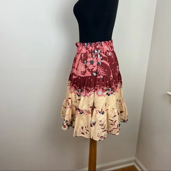 Anthropologie Othilia Thessaly Tiered Mini Skirt Red Motif