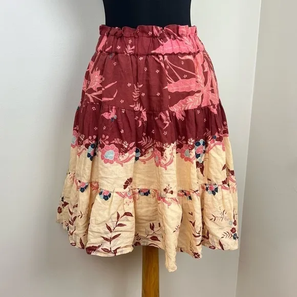 Anthropologie Othilia Thessaly Tiered Mini Skirt Red Motif