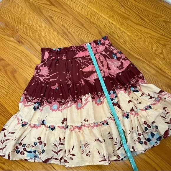Anthropologie Othilia Thessaly Tiered Mini Skirt Red Motif