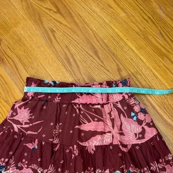Anthropologie Othilia Thessaly Tiered Mini Skirt Red Motif