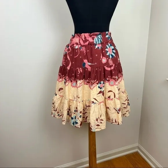 Anthropologie Othilia Thessaly Tiered Mini Skirt Red Motif