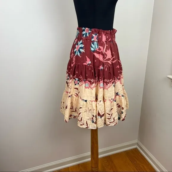 Anthropologie Othilia Thessaly Tiered Mini Skirt Red Motif