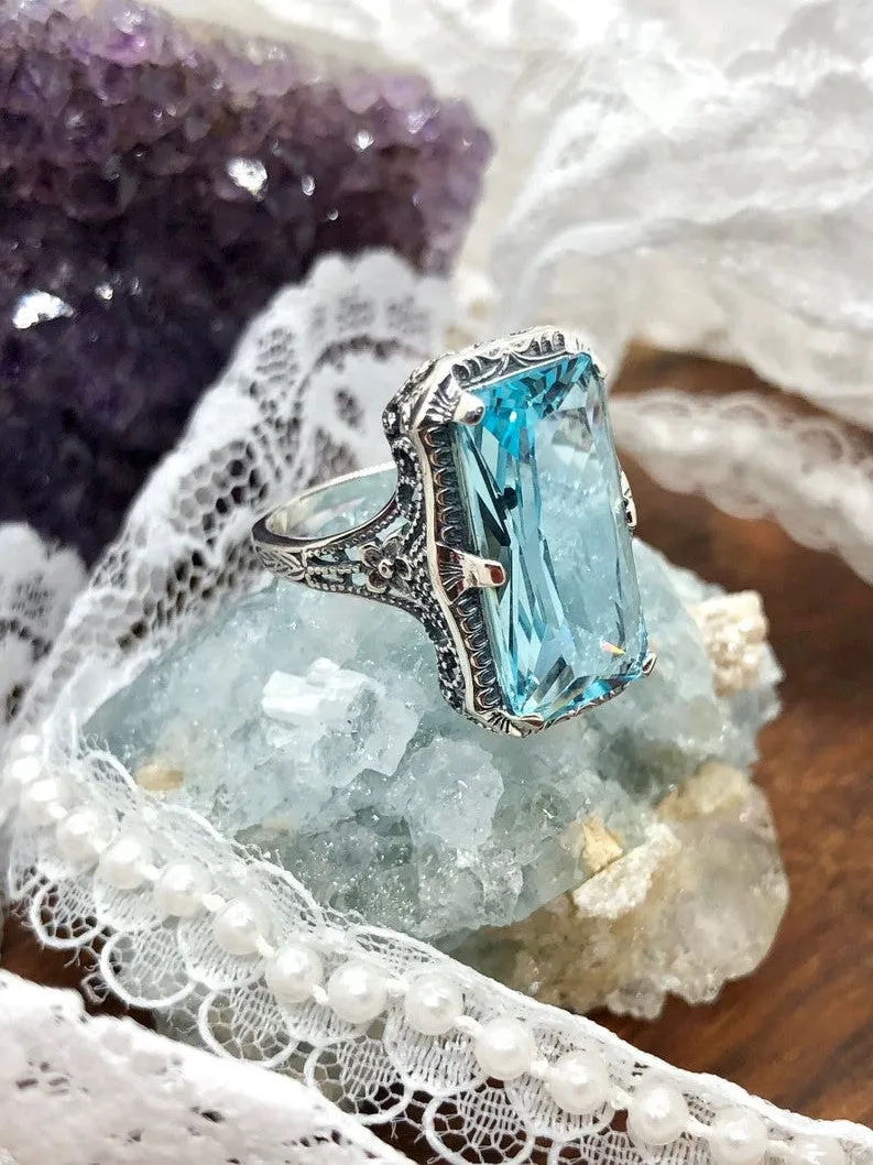 Aquamarine Ring, 1915 Vintage style, Edwardian Jewelry #D232