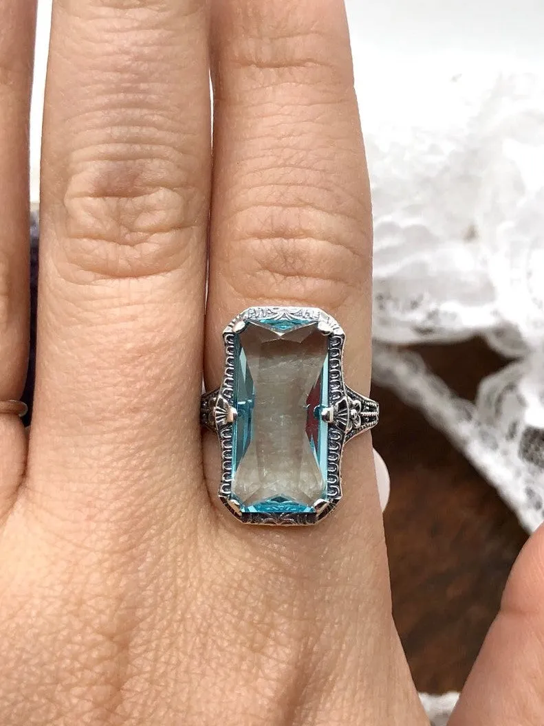 Aquamarine Ring, 1915 Vintage style, Edwardian Jewelry #D232