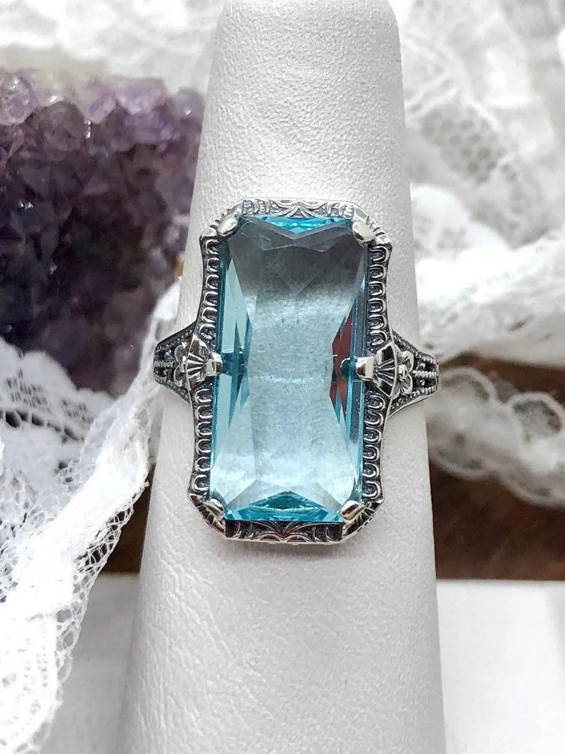 Aquamarine Ring, 1915 Vintage style, Edwardian Jewelry #D232