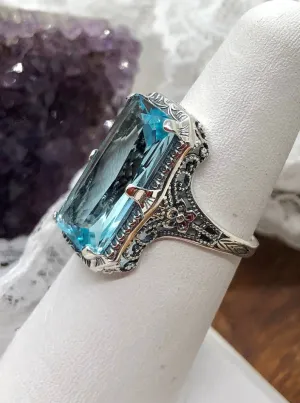 Aquamarine Ring, 1915 Vintage style, Edwardian Jewelry #D232