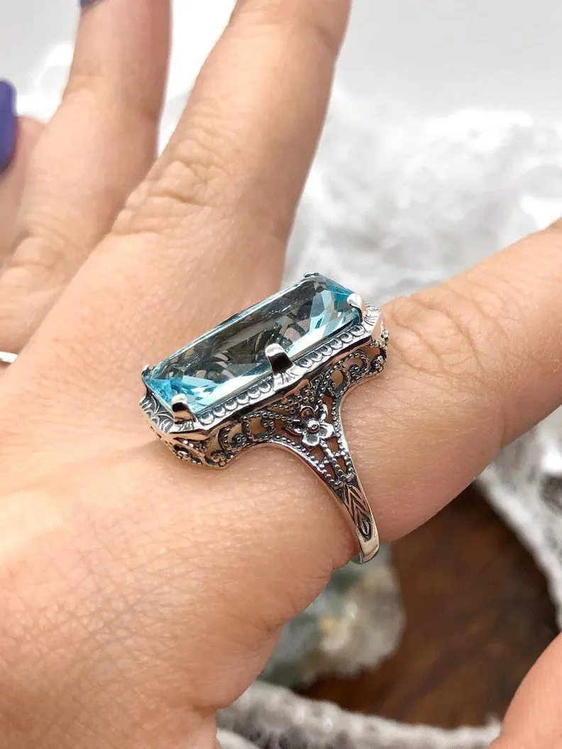 Aquamarine Ring, 1915 Vintage style, Edwardian Jewelry #D232