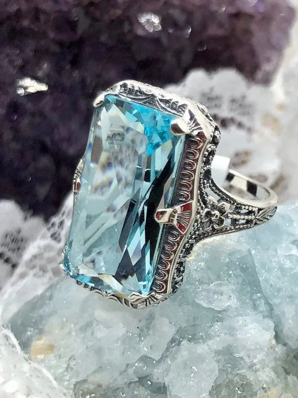 Aquamarine Ring, 1915 Vintage style, Edwardian Jewelry #D232