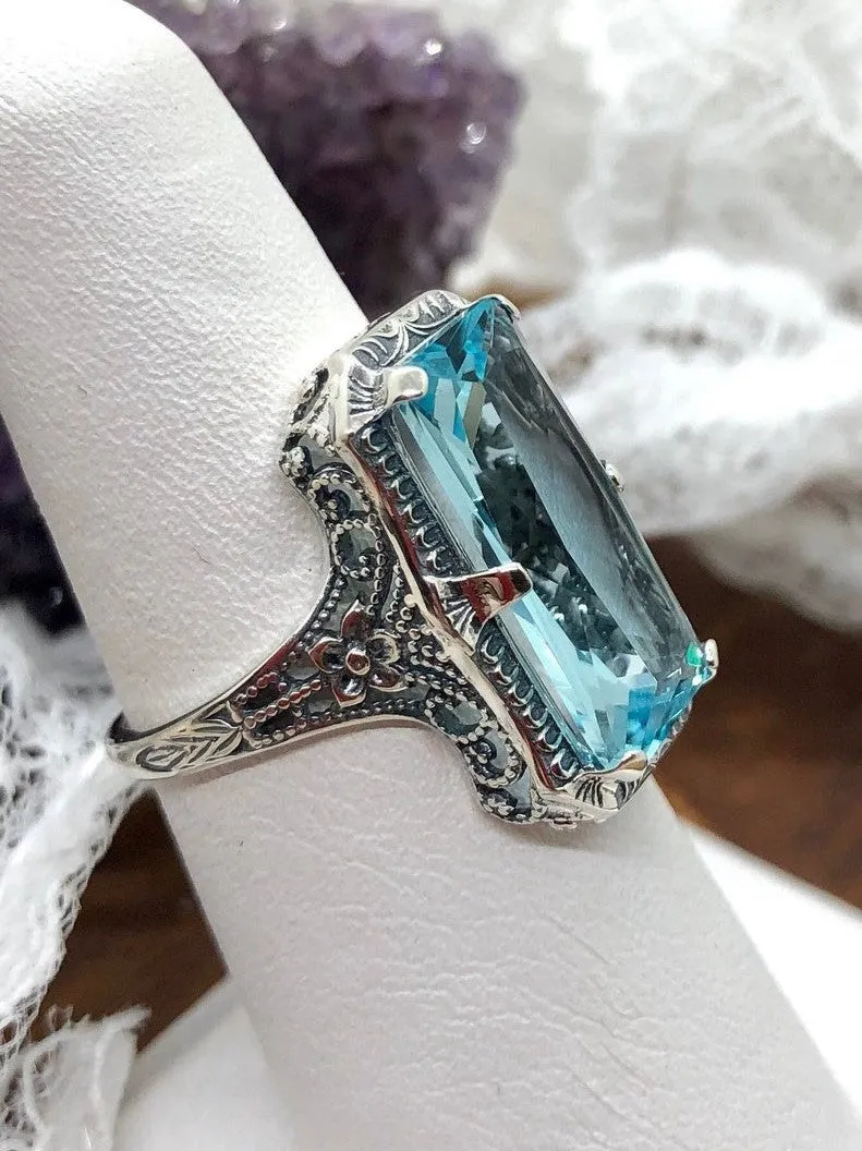 Aquamarine Ring, 1915 Vintage style, Edwardian Jewelry #D232
