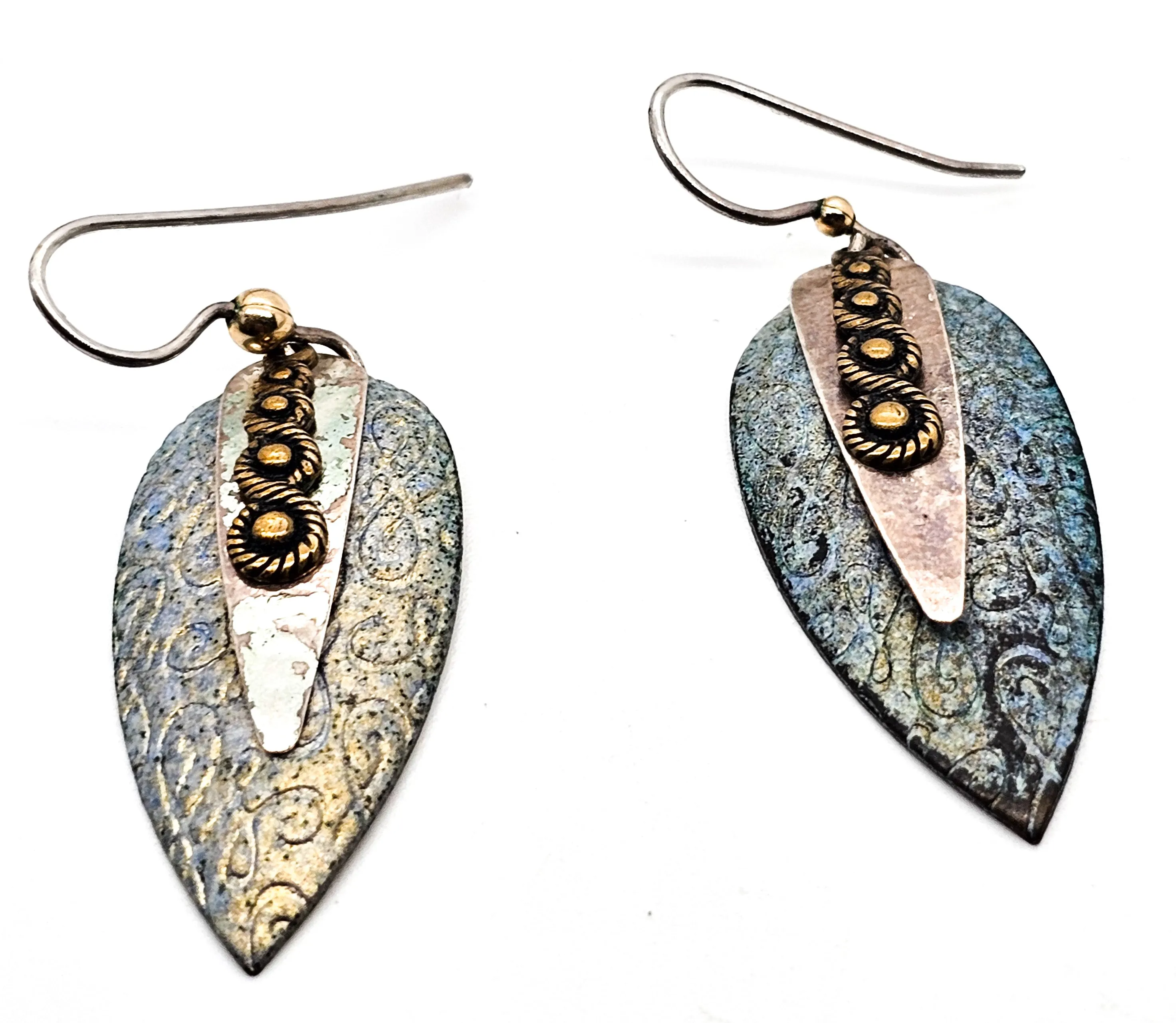 Artisan Hammered sterling silver layered textured patinated earrings