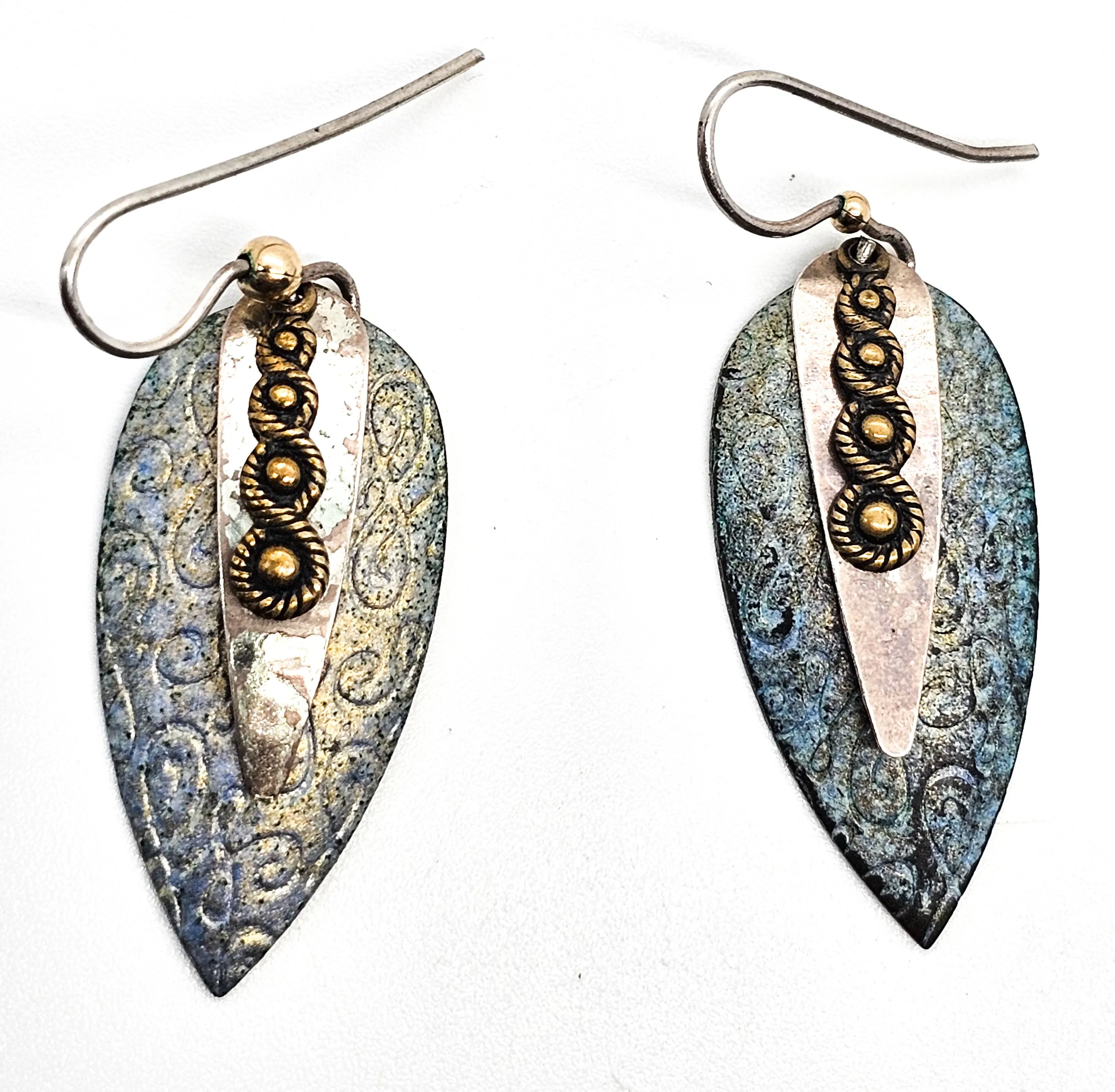 Artisan Hammered sterling silver layered textured patinated earrings