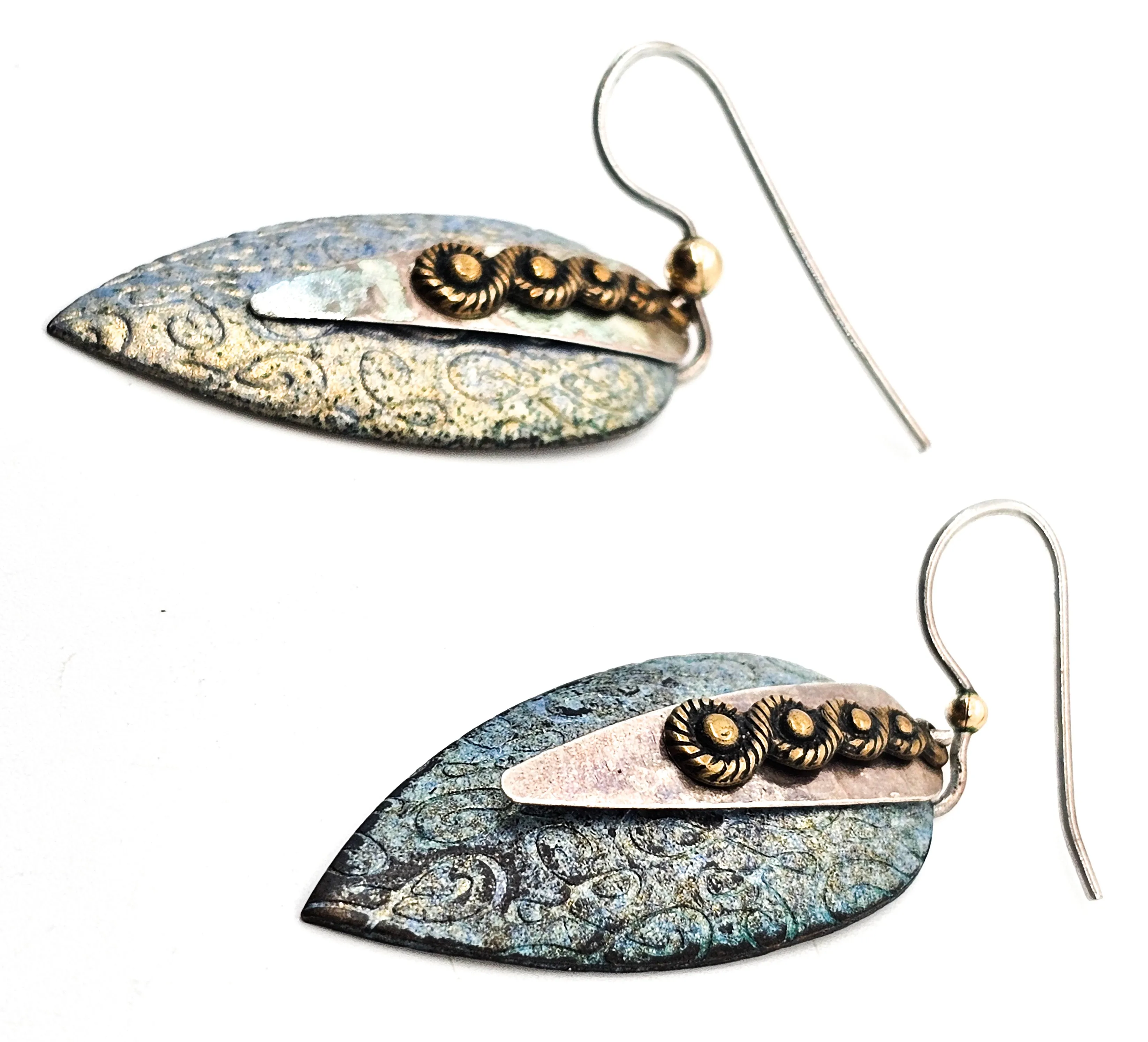Artisan Hammered sterling silver layered textured patinated earrings