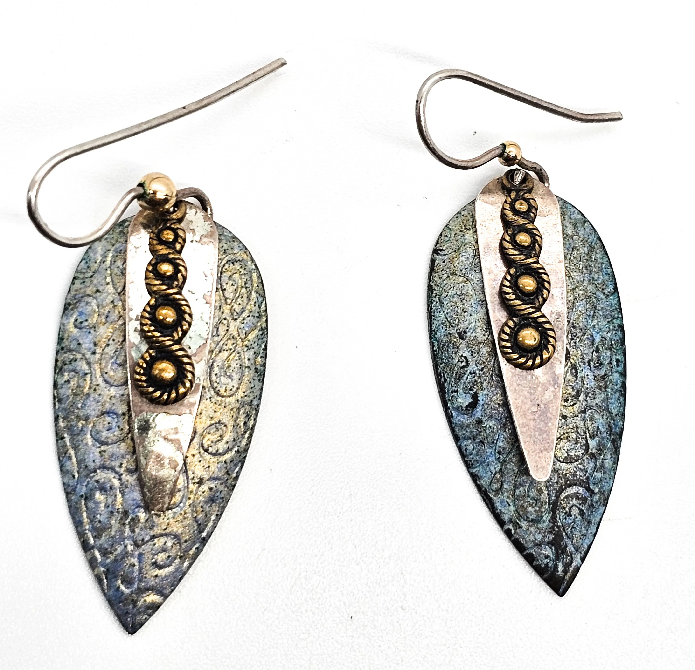 Artisan Hammered sterling silver layered textured patinated earrings