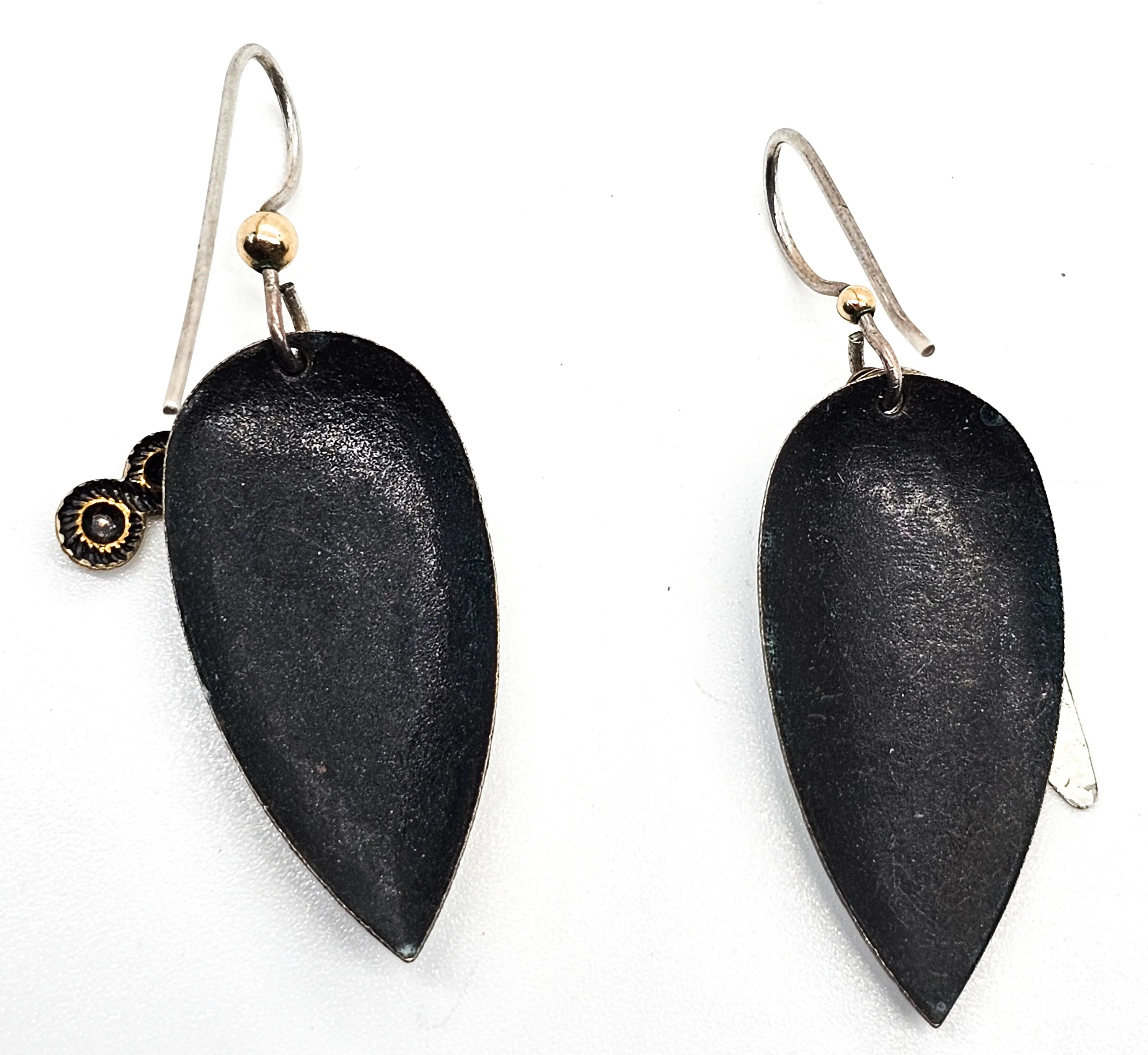 Artisan Hammered sterling silver layered textured patinated earrings