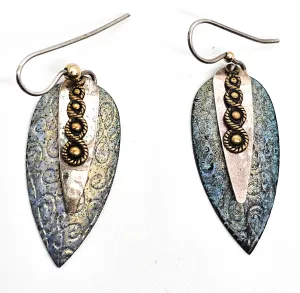 Artisan Hammered sterling silver layered textured patinated earrings