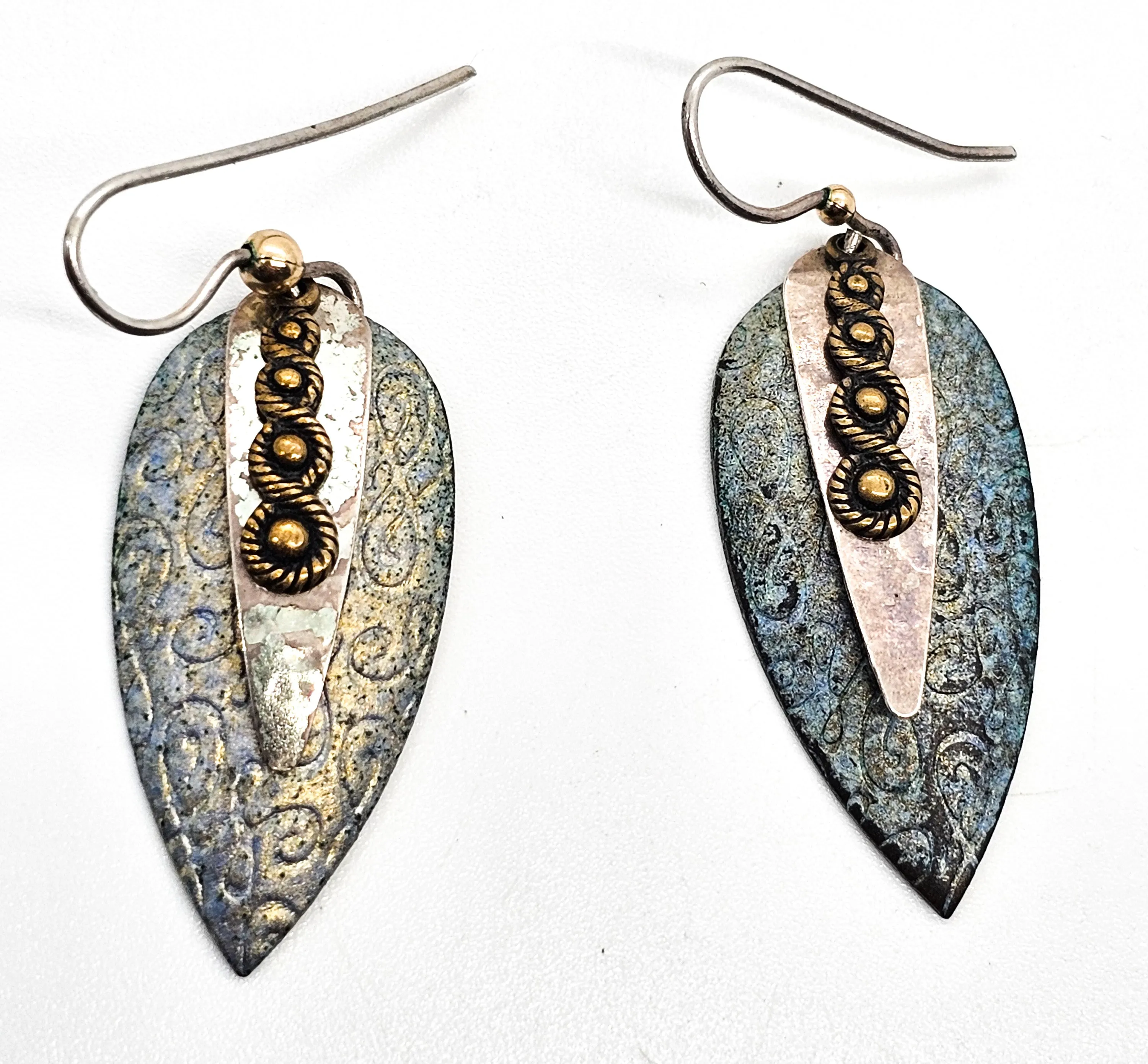 Artisan Hammered sterling silver layered textured patinated earrings