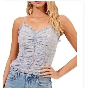Astr The Label Blue Multi Ditzy Daisy Ruched Cami XL spring floral revolve boho