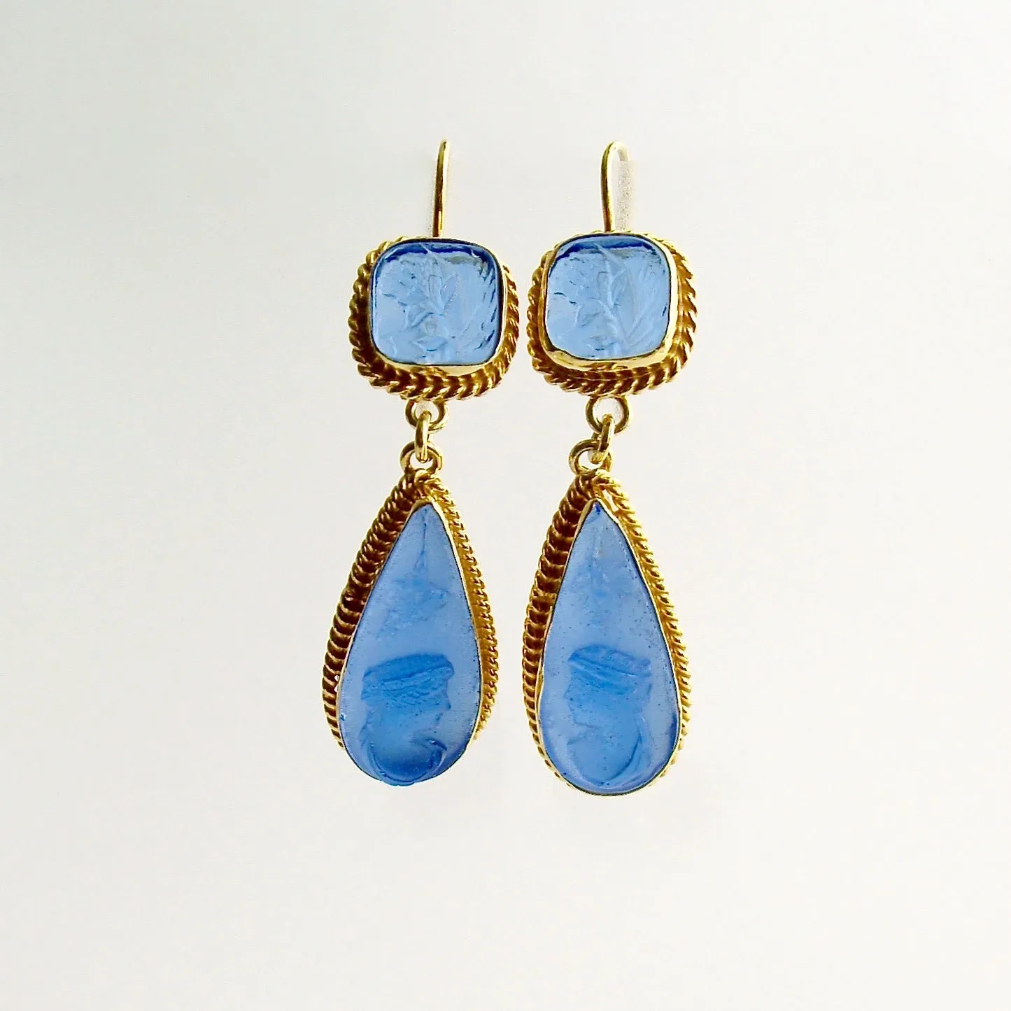 Azure Blue Intaglio Cameo Earrings - Cipressa Earrings