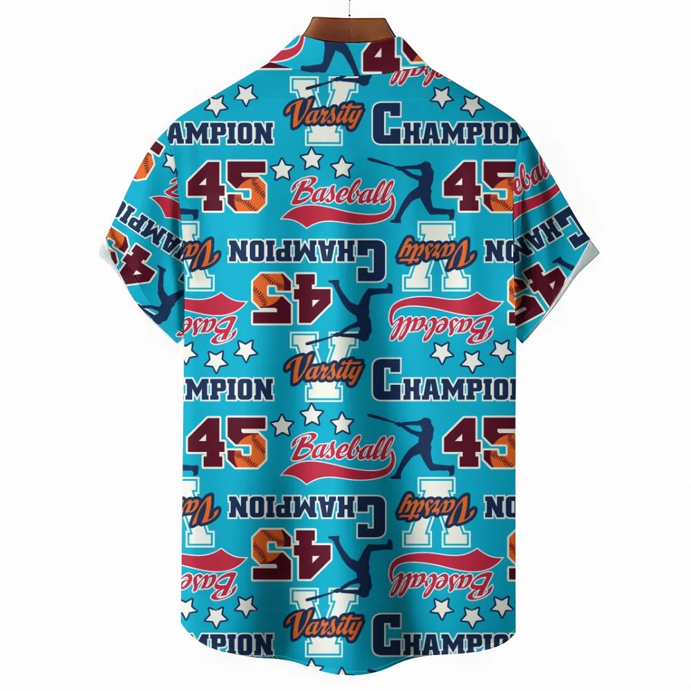 Baseball Print Casual Oversized Short Sleeve Shirt 2406003425