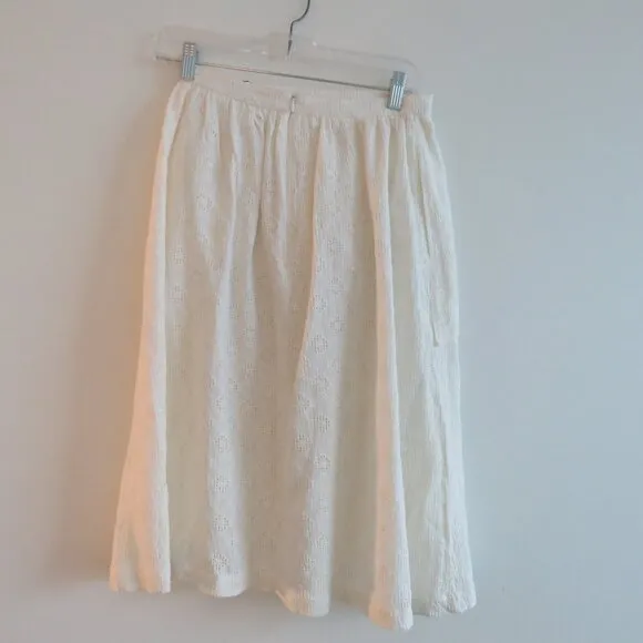 BEC   BRIDGE White Eyelet Lace Midi Skirt Coastal Neutral Boho - Size US 4