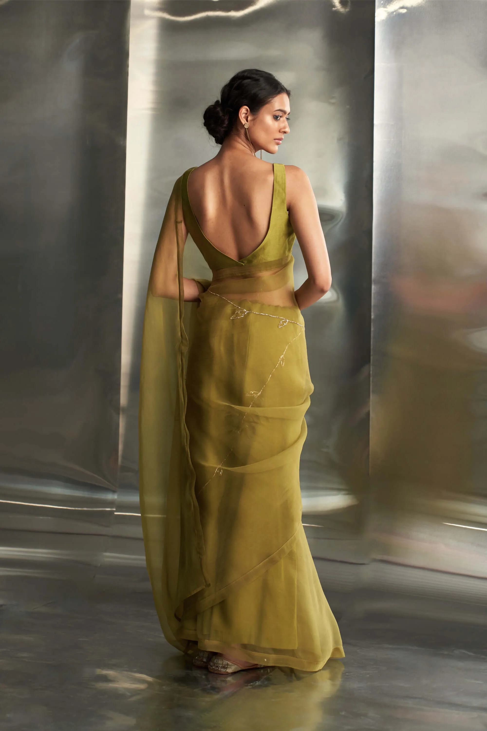 Berry green sari and blouse