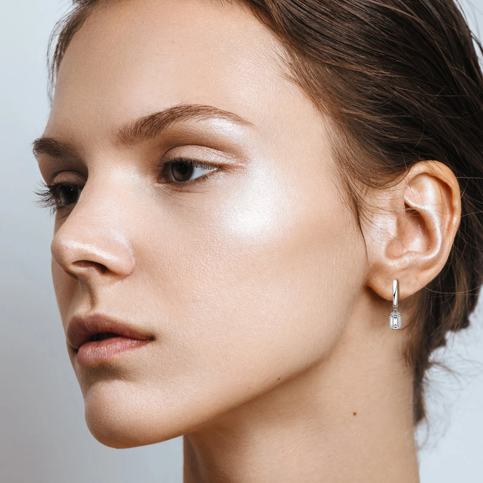 Bezel Emerald Cut 1.6ctw. Moissanite Drop Hoop Earrings